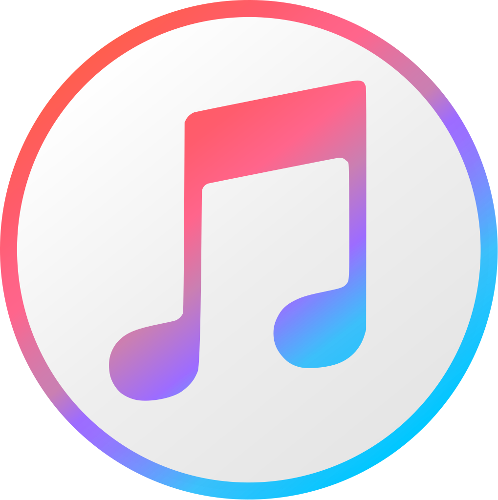 Logo de iTunes: El símbolo de una nota musical dentro de un círculo blanco. Tanto el borde del círculo como la nota tienen un todo de multicolor