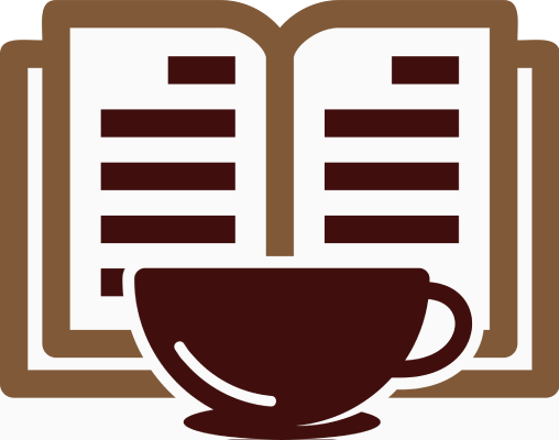 Logo de Lectura Social: un libro abierto con una café delante