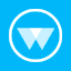Logo de Whakoom: un cuadrado azul en cuyo centro hay una letra W blanca rodeada de un círculo blanco